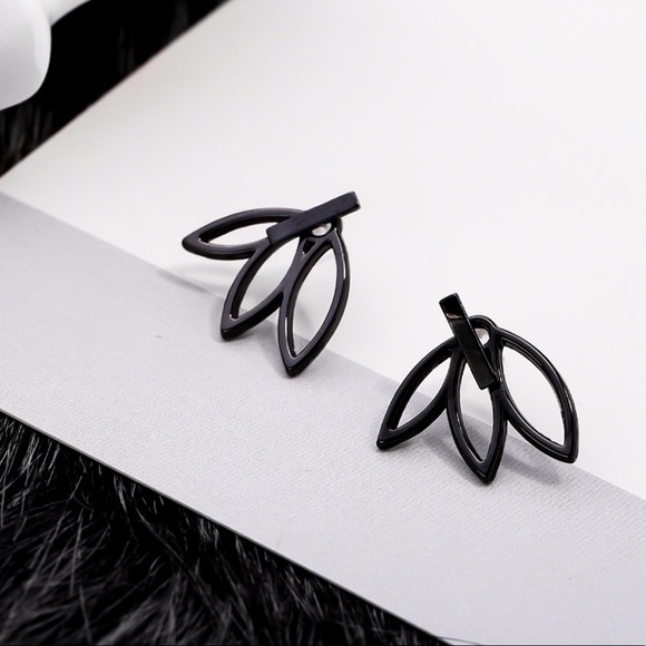 Black Bar & Lotus Jacket Stud Earrings - Picture 2 of 7